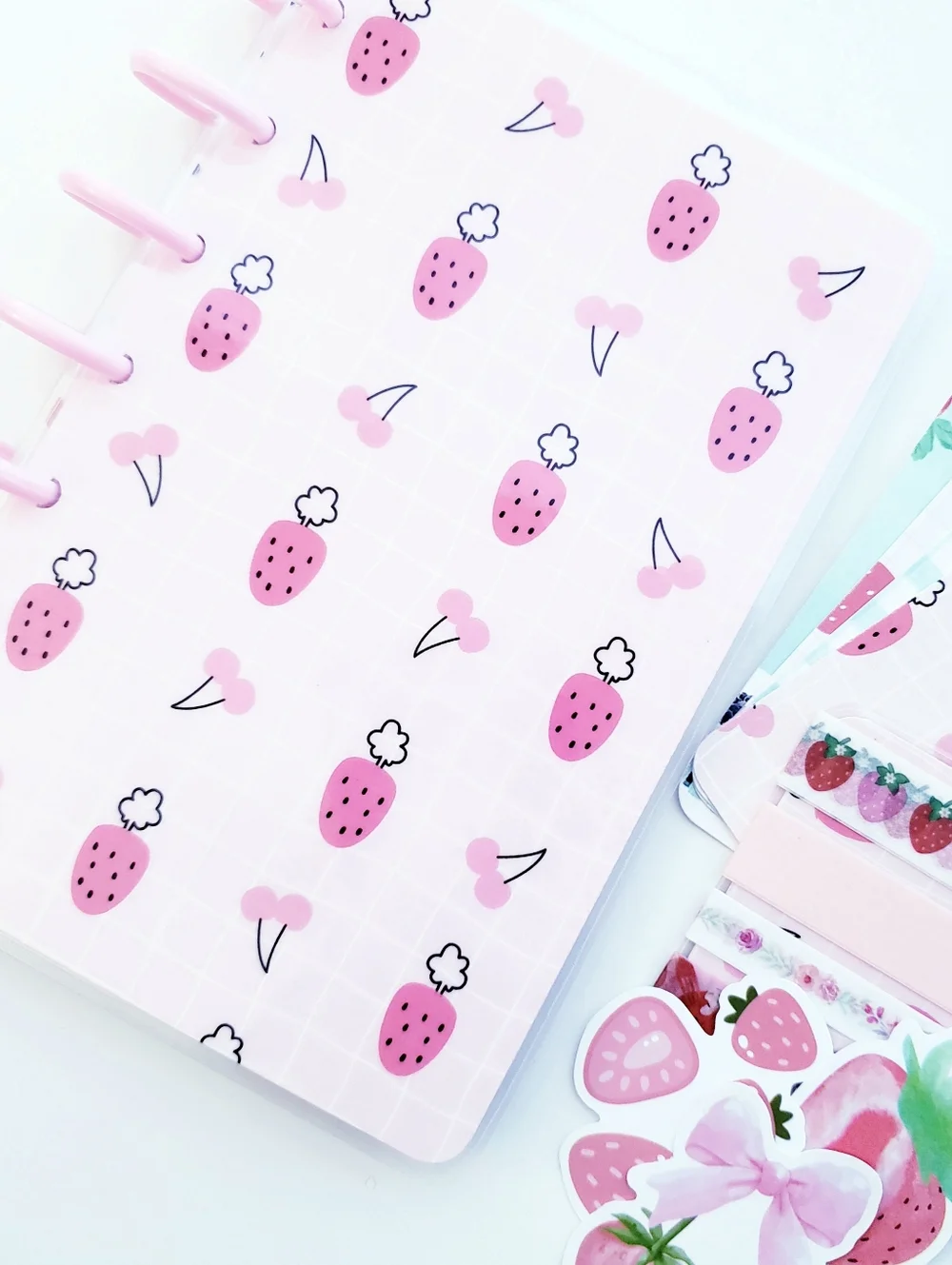 Strawberry Cherry Happy Planner Classic Size Cover Set.